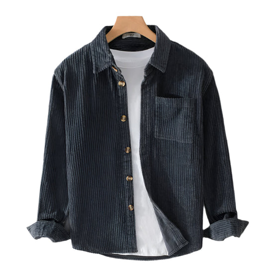 Fine-Ribbed Button-Up Shirt for Men