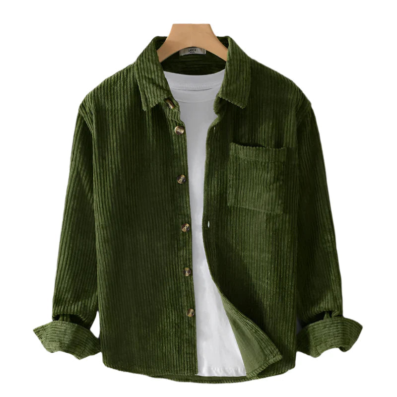 Fine-Ribbed Button-Up Shirt for Men