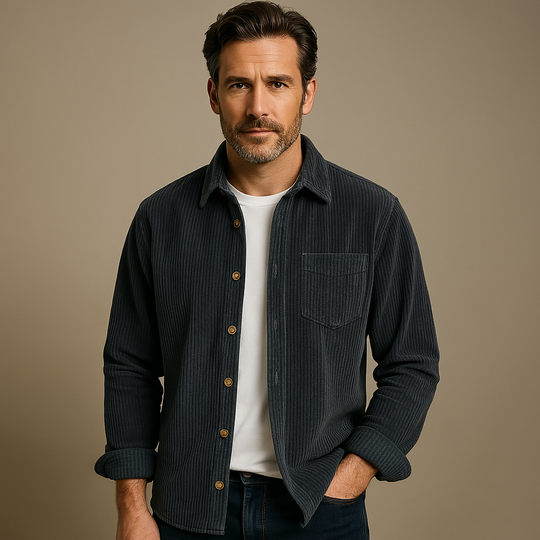 Fine-Ribbed Button-Up Shirt for Men