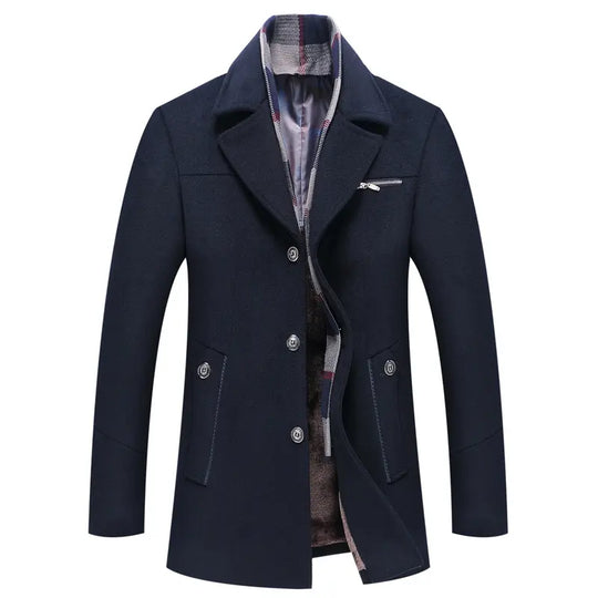 Fleece-Lined Coat with Plaid Collar for Men Azzoria