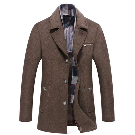 Fleece-Lined Coat with Plaid Collar for Men Azzoria