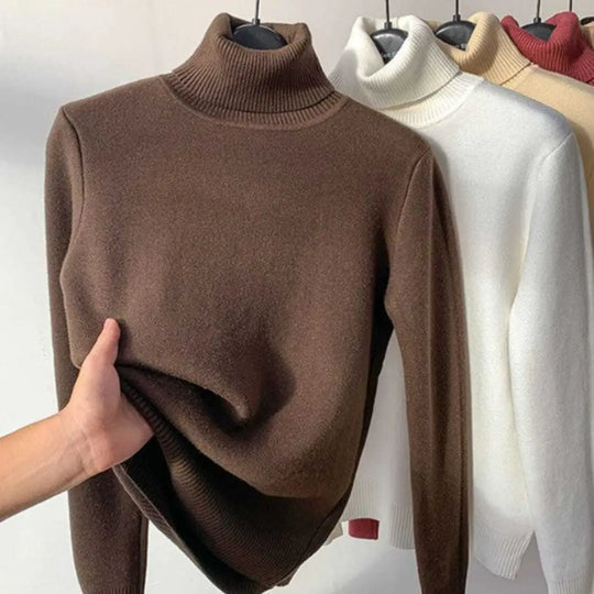 Fleece Knit Turtleneck Sweater for Women Azzoria