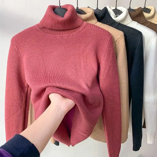 Fleece Knit Turtleneck Sweater for Women Azzoria