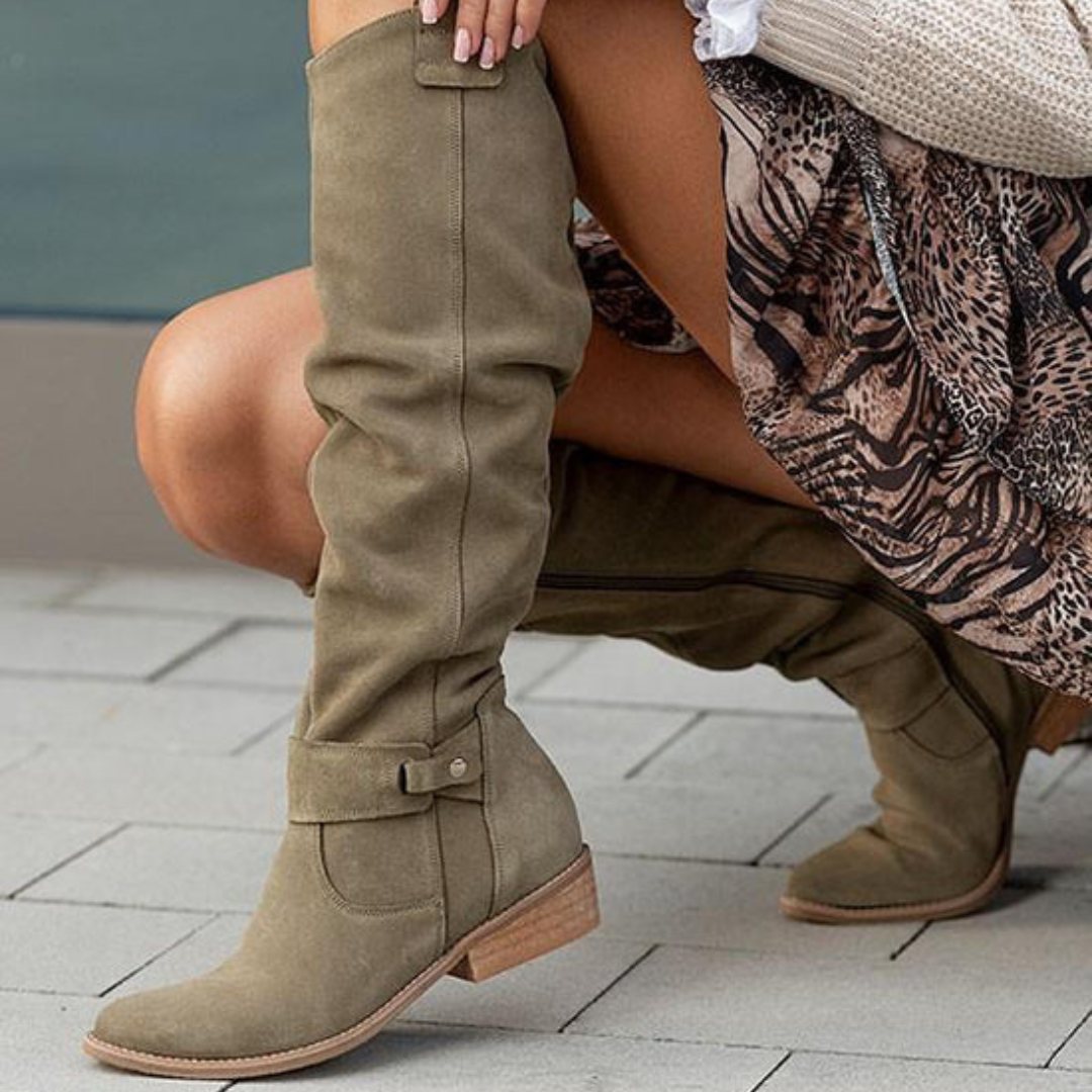 Folded Shaft Knee-High Boots for Women