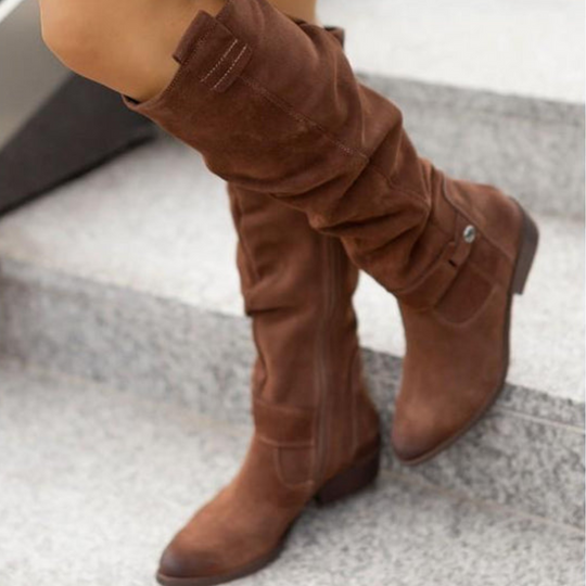 Folded Shaft Knee-High Boots for Women