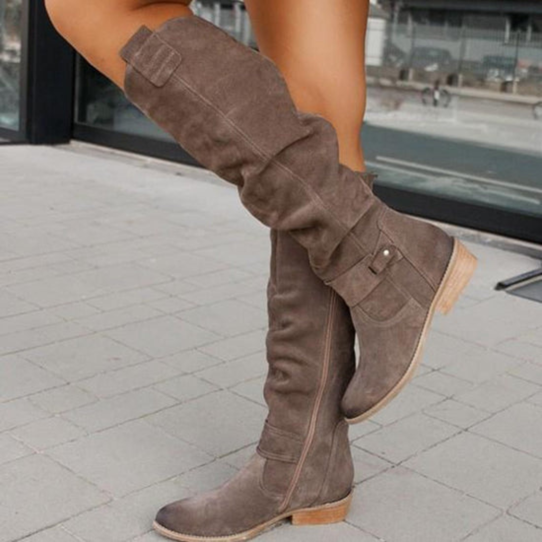 Folded Shaft Knee-High Boots for Women