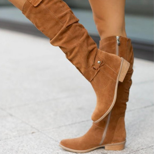 Folded Shaft Knee-High Boots for Women
