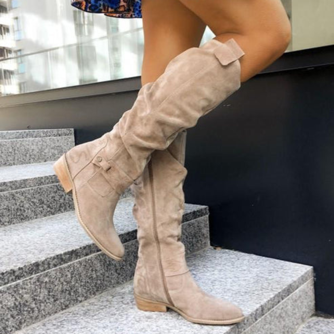 Folded Shaft Knee-High Boots for Women