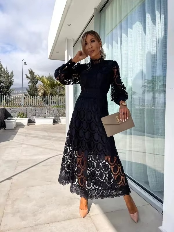 Geometric Lace Midi Dress for Women