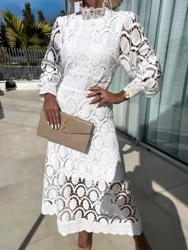 Geometric Lace Midi Dress for Women