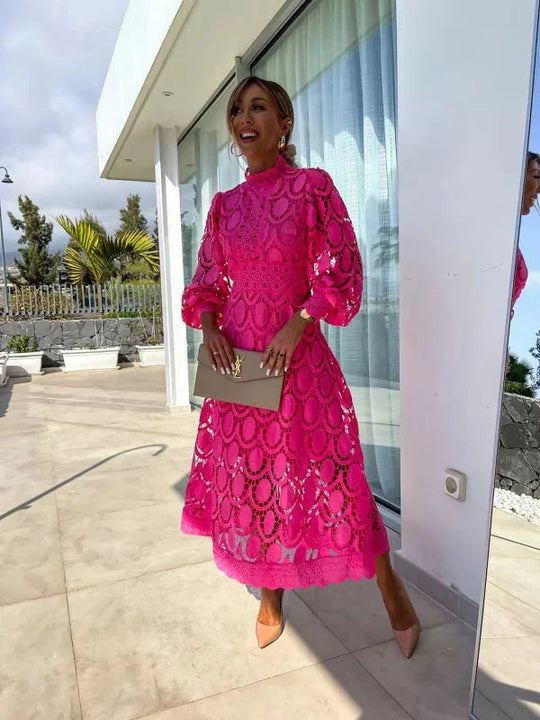 Geometric Lace Midi Dress for Women