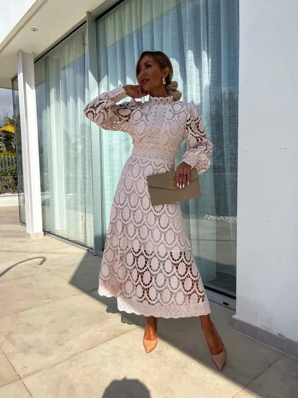 Geometric Lace Midi Dress for Women