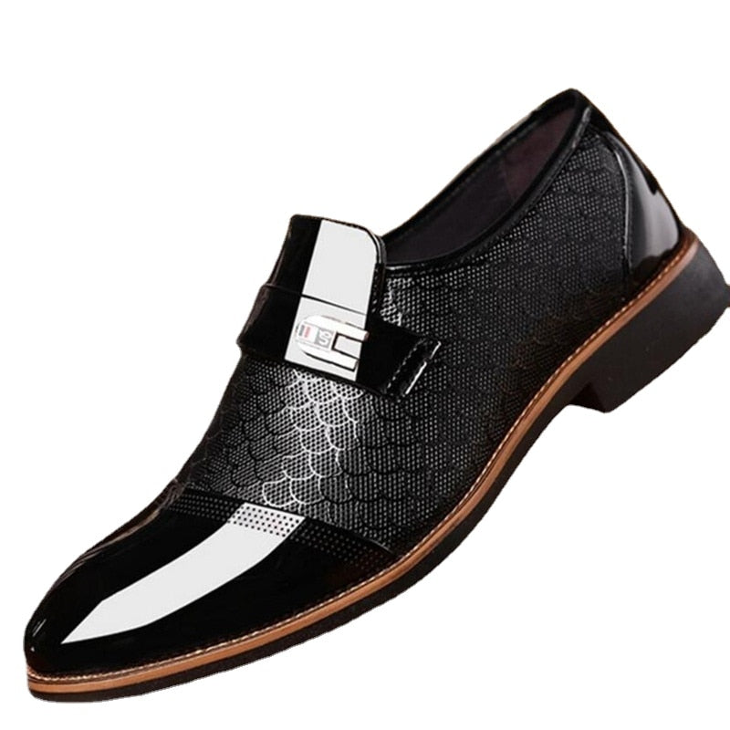 Gloss-Finish Slip-On Shoes with Patterned Upper for Men