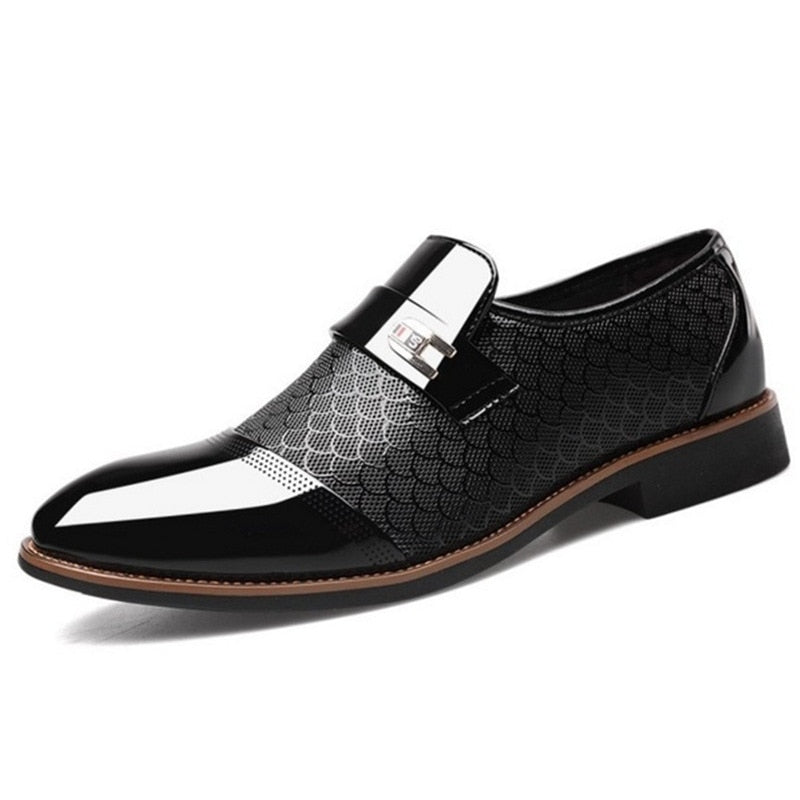 Gloss-Finish Slip-On Shoes with Patterned Upper for Men