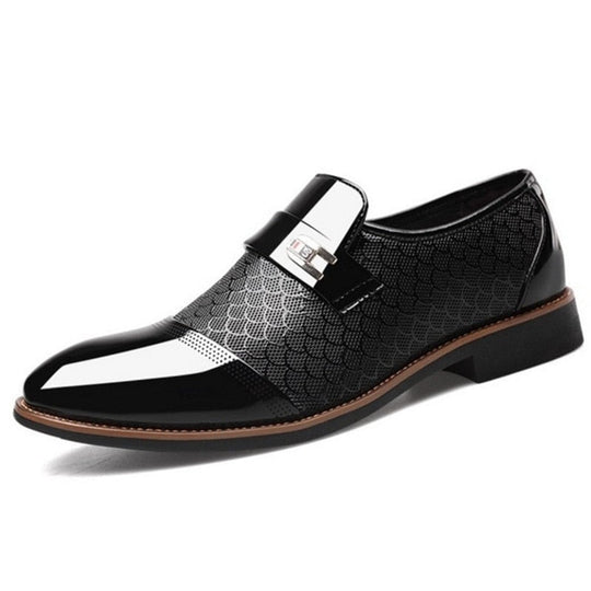 Gloss-Finish Slip-On Shoes with Patterned Upper for Men
