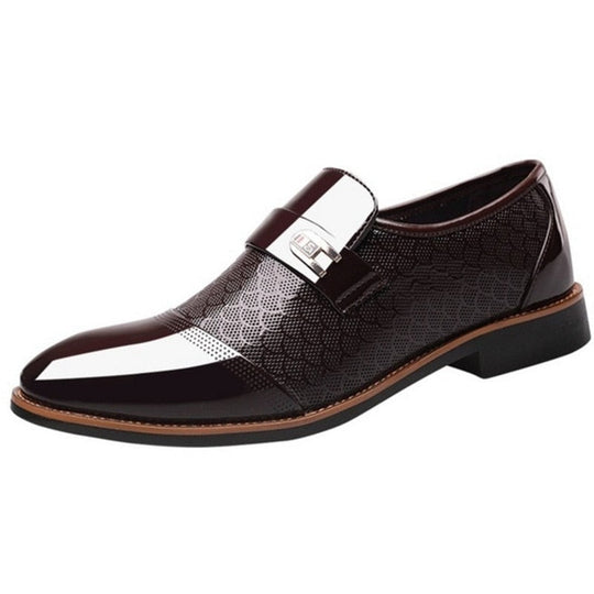 Gloss-Finish Slip-On Shoes with Patterned Upper for Men