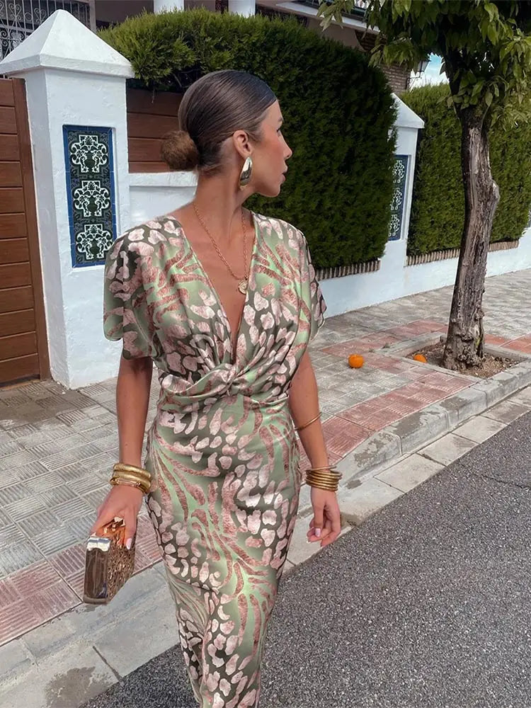 Gloss Finish Twist Midi Dress for Women