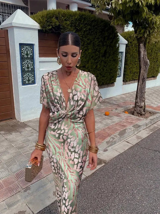 Gloss Finish Twist Midi Dress for Women
