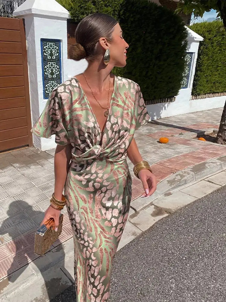 Gloss Finish Twist Midi Dress for Women