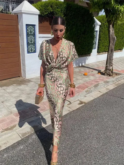 Gloss Finish Twist Midi Dress for Women