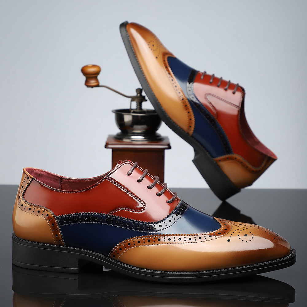 Glossy Wingtip Brogue Shoes for Men