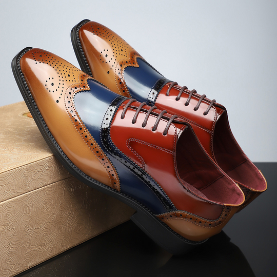Glossy Wingtip Brogue Shoes for Men