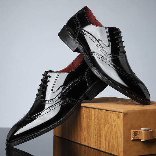 Glossy Wingtip Brogue Shoes for Men