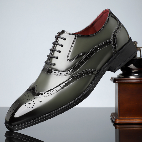 Glossy Wingtip Brogue Shoes for Men