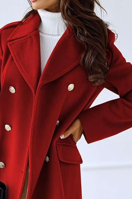 Gold Button Long Coat for Women