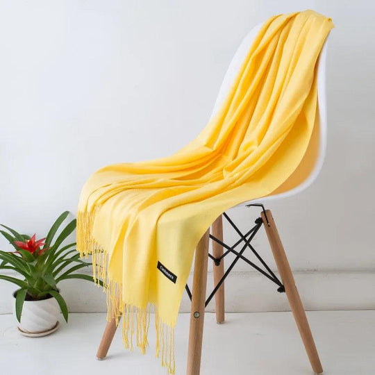 Alma - Ciepły luksusowy szal z kaszmiru z frędzlami