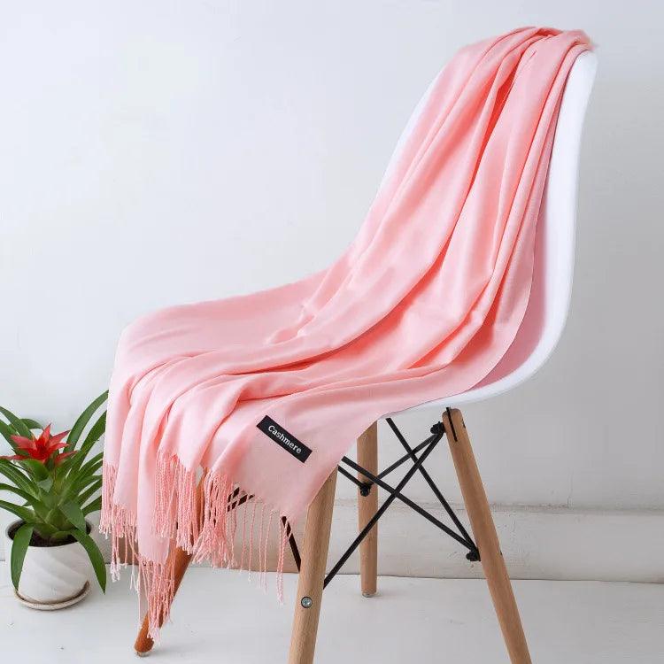 Alma - Ciepły luksusowy szal z kaszmiru z frędzlami