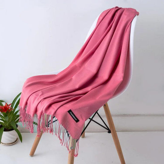 Alma - Ciepły luksusowy szal z kaszmiru z frędzlami