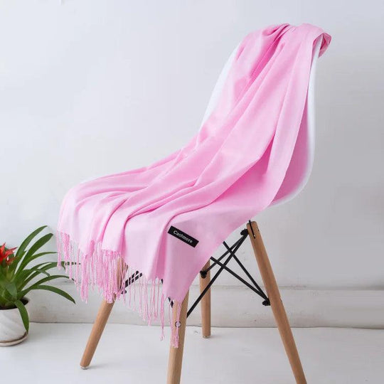 Alma - Ciepły luksusowy szal z kaszmiru z frędzlami