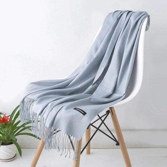 Alma - Ciepły luksusowy szal z kaszmiru z frędzlami