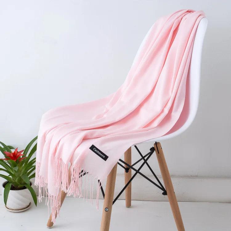 Alma - Ciepły luksusowy szal z kaszmiru z frędzlami