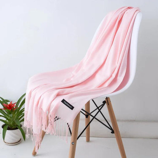 Alma - Ciepły luksusowy szal z kaszmiru z frędzlami