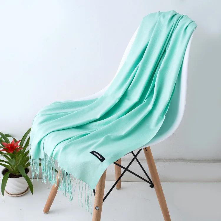 Alma - Ciepły luksusowy szal z kaszmiru z frędzlami