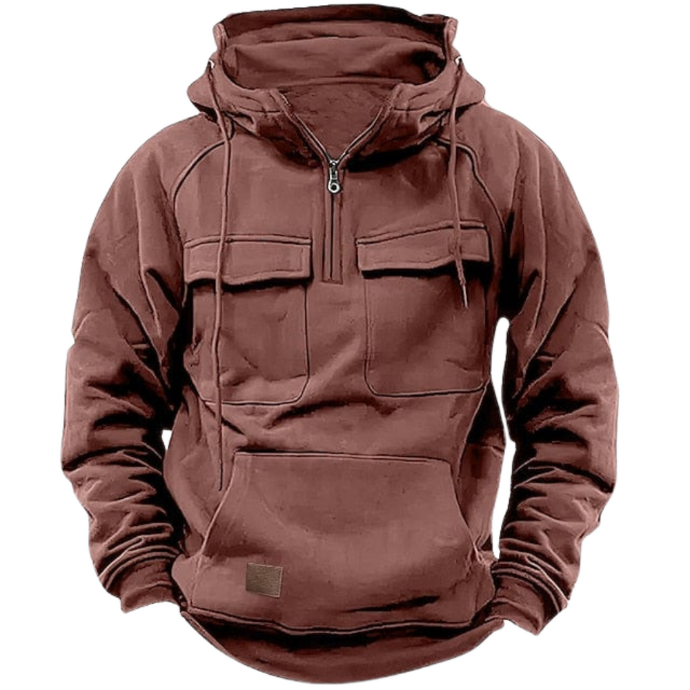 Half-Zip Pullover Hoodie with Chest Pockets for Men