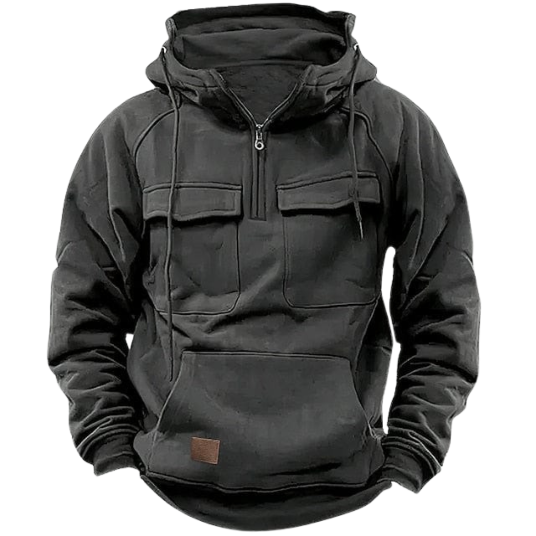 Half-Zip Pullover Hoodie with Chest Pockets for Men