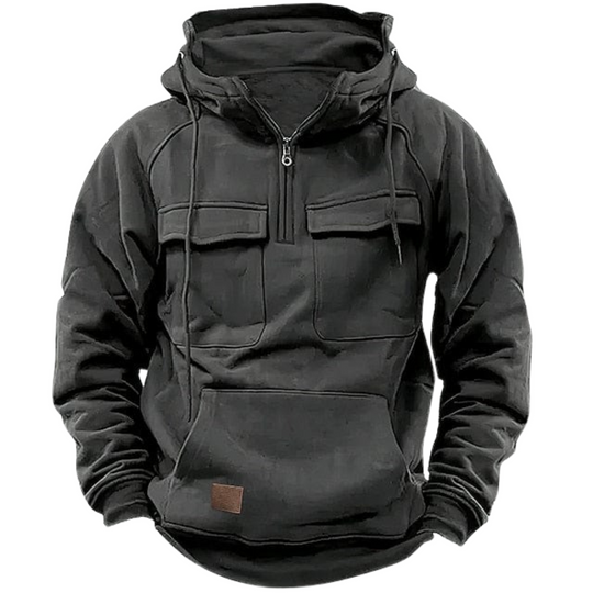 Half-Zip Pullover Hoodie with Chest Pockets for Men
