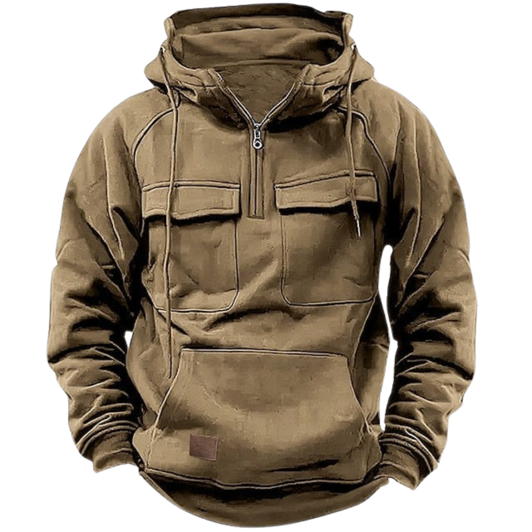 Half-Zip Pullover Hoodie with Chest Pockets for Men