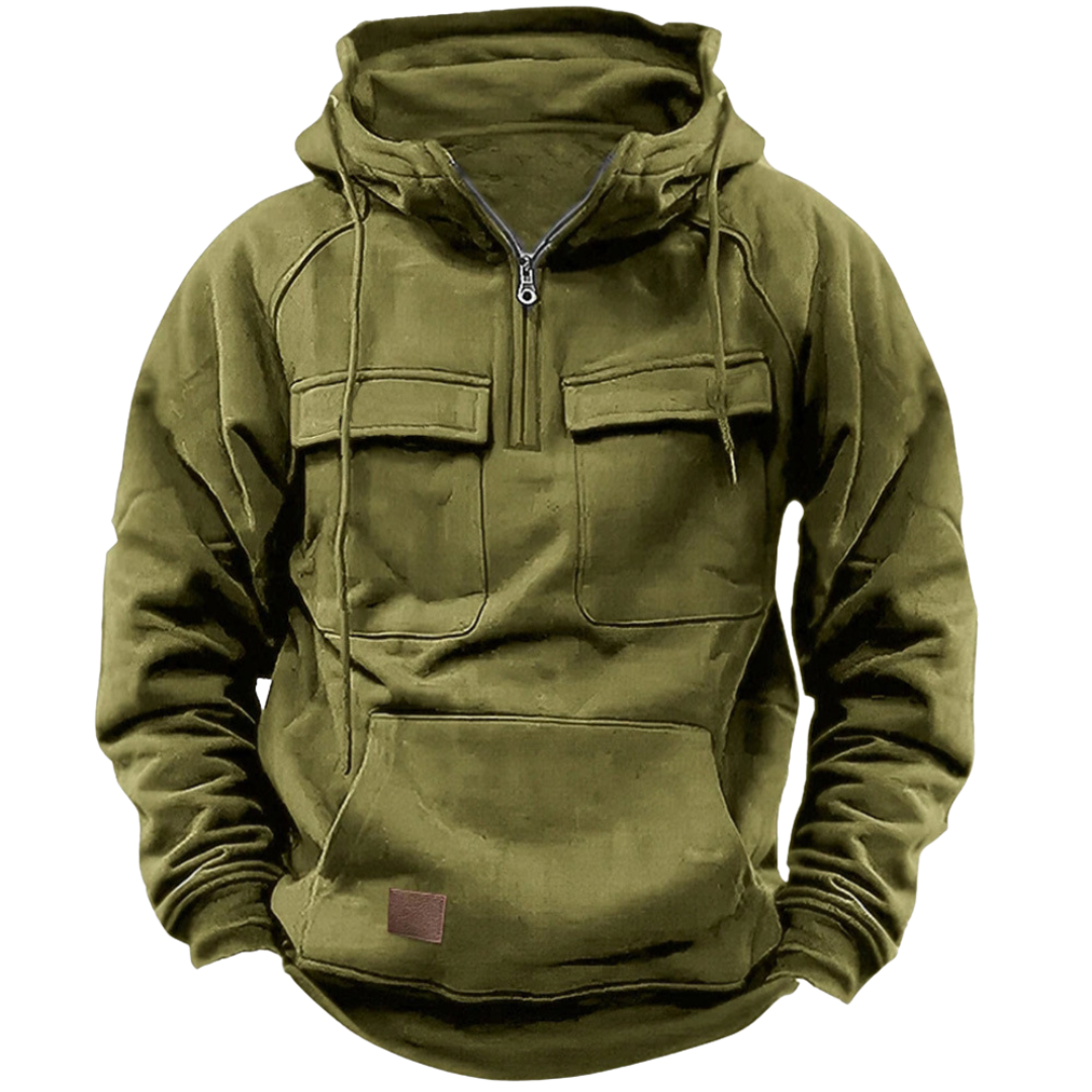 Half-Zip Pullover Hoodie with Chest Pockets for Men