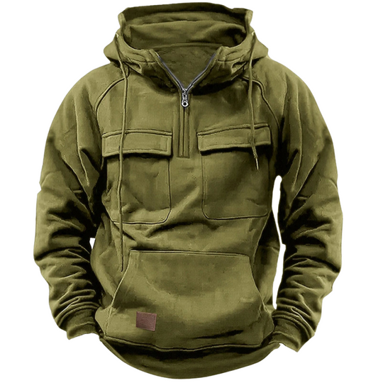 Half-Zip Pullover Hoodie with Chest Pockets for Men