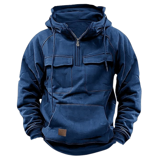 Half-Zip Pullover Hoodie with Chest Pockets for Men