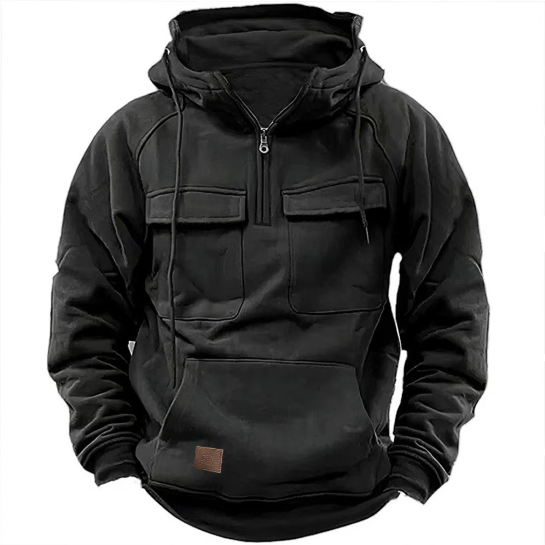 Half-Zip Pullover Hoodie with Chest Pockets for Men