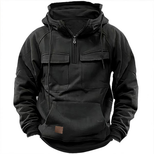 Half-Zip Pullover Hoodie with Chest Pockets for Men