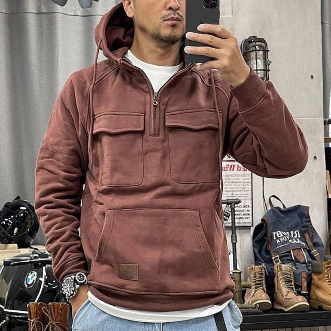 Half-Zip Pullover Hoodie with Chest Pockets for Men