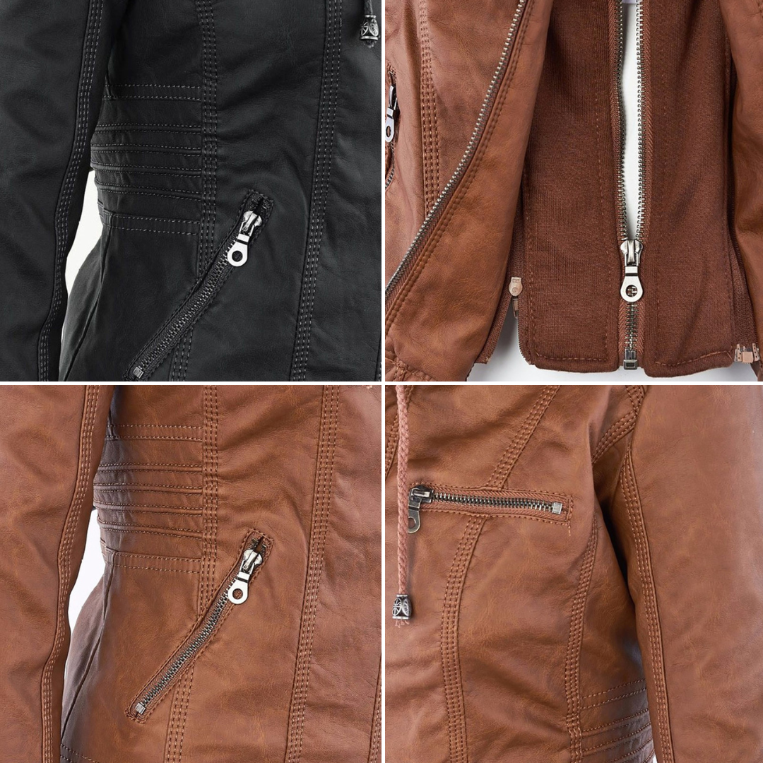 Hooded Leather Jacket for Women