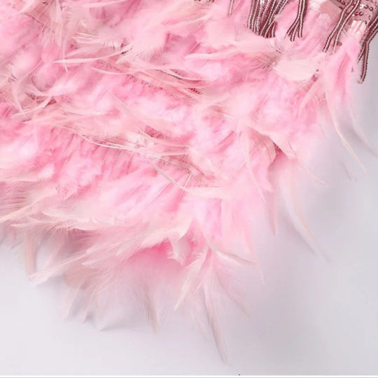Feather Trim Fringe Mini Dress for Women