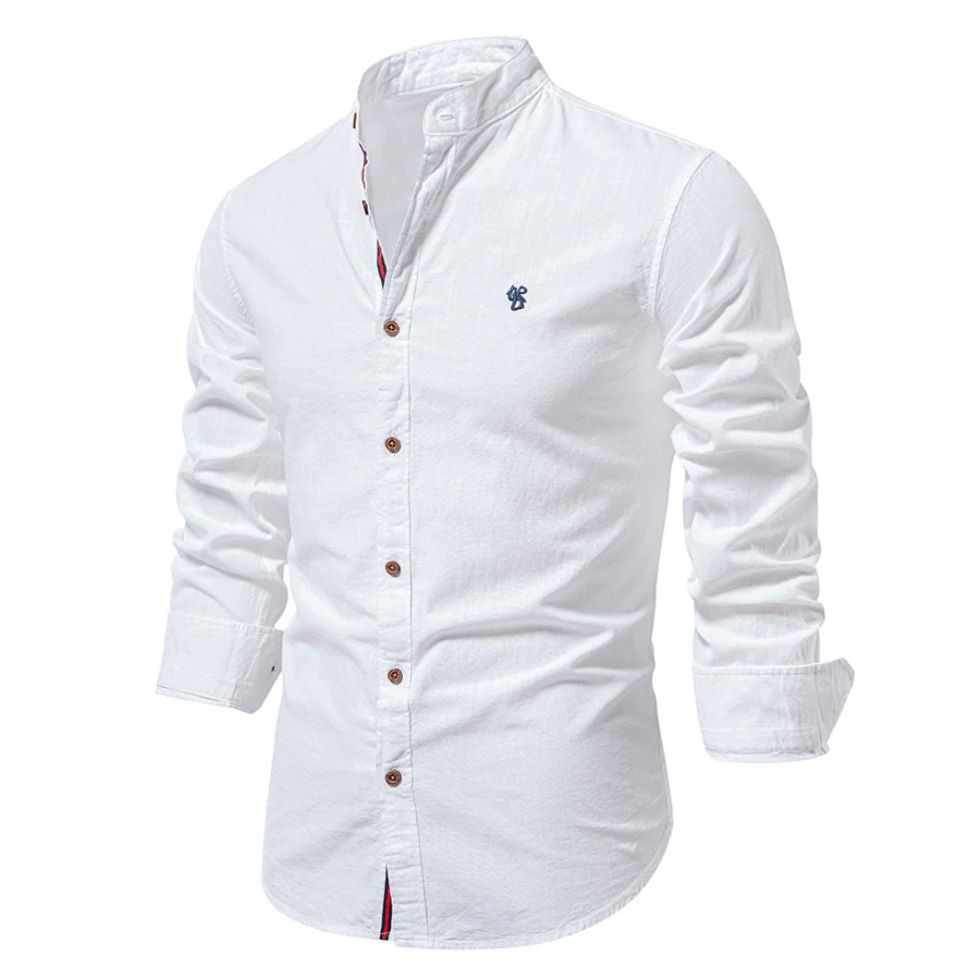 Mandarin Collar Shirt with Straight Hem and Minimal Texture – for Men